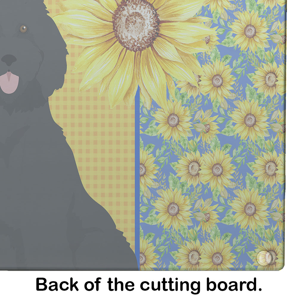 Summer Sunflowers Standard Black Poodle Cutting Board Tempered Glass Kitchen Cutting Surface, Heat Resistant Chopping, Non-Slip Feet, Food Prep & Serving