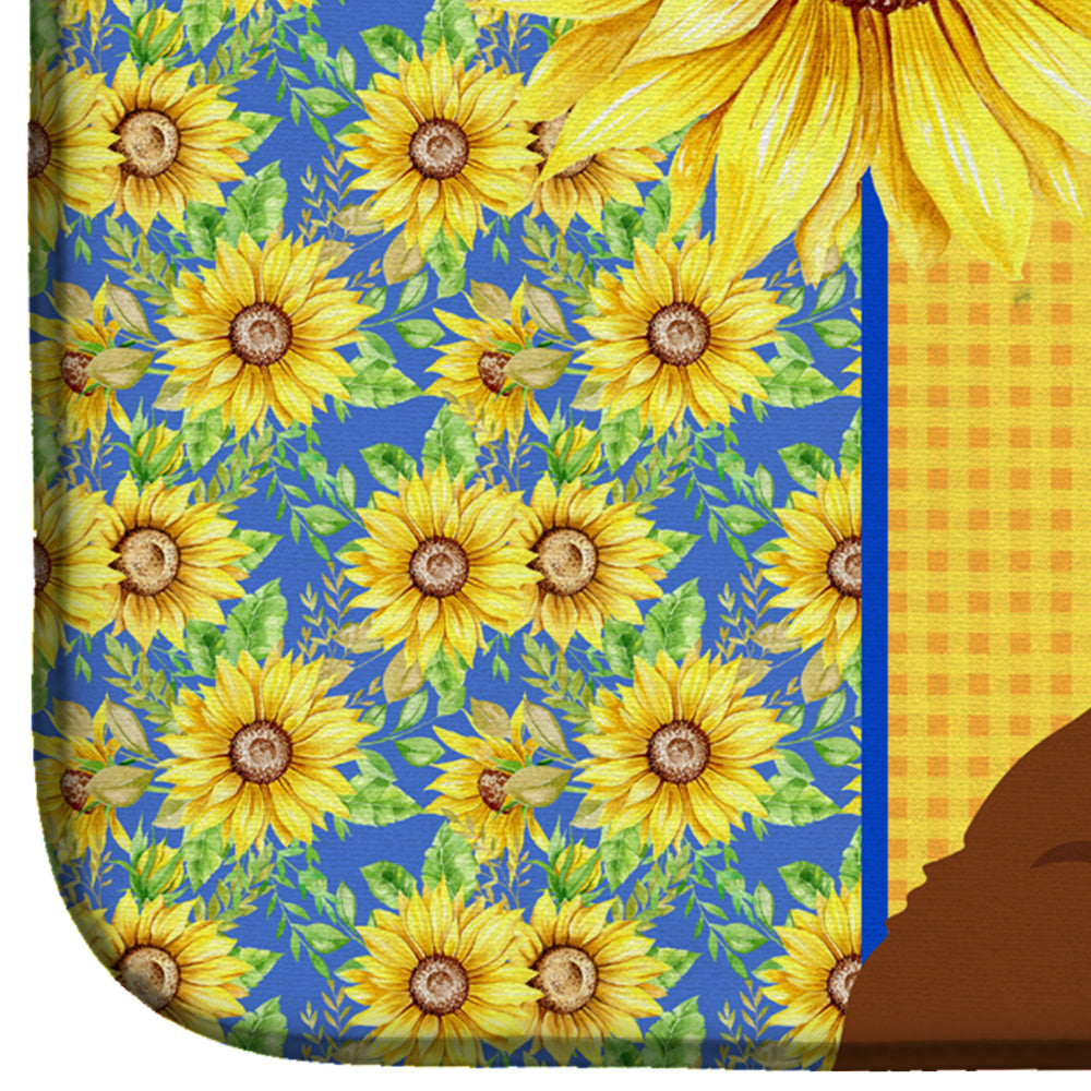 Summer Sunflowers Standard Red Poodle Dish Drying Mat Absorbent Dish Drying Mat Pad for Kitchen Counter Dish Drainer Mat for Countertop, 14 x 21", Multicolor