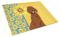 Summer Sunflowers Standard Red Poodle Cutting Board Tempered Glass Kitchen Cutting Surface, Heat Resistant Chopping, Non-Slip Feet, Food Prep & Serving
