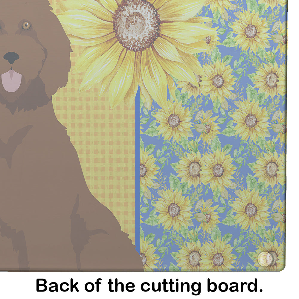 Summer Sunflowers Standard Red Poodle Cutting Board Tempered Glass Kitchen Cutting Surface, Heat Resistant Chopping, Non-Slip Feet, Food Prep & Serving