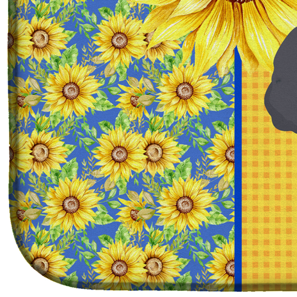 Summer Sunflowers Toy Grey Poodle Dish Drying Mat Absorbent Dish Drying Mat Pad for Kitchen Counter Dish Drainer Mat for Countertop, 14 x 21", Multicolor