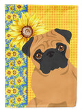 Summer Sunflowers Apricot Pug House Flag 28x40 Porch Sleeve Pole Decorative Outside Yard Banner Artwork Wall Hanging, Polyester