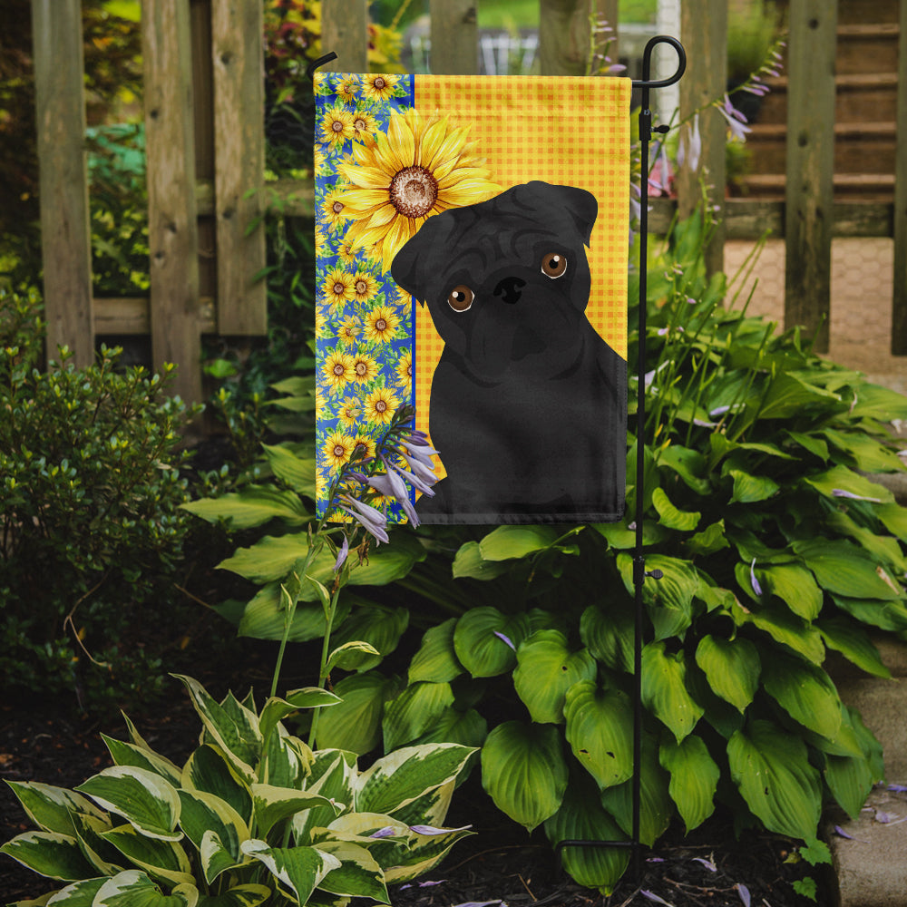 Summer Sunflowers Black Pug Garden Flag Mailbox Decorative Yard Banner Outside Patio Artwork for Flower Beds, Garden Size, Multicolor