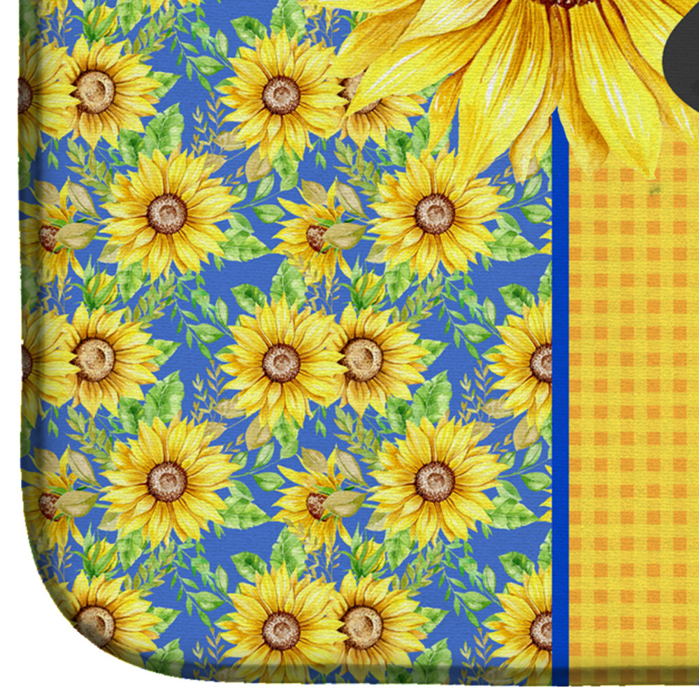 Summer Sunflowers Fawn Pug Dish Drying Mat Absorbent Dish Drying Mat Pad for Kitchen Counter Dish Drainer Mat for Countertop, 14 x 21", Multicolor