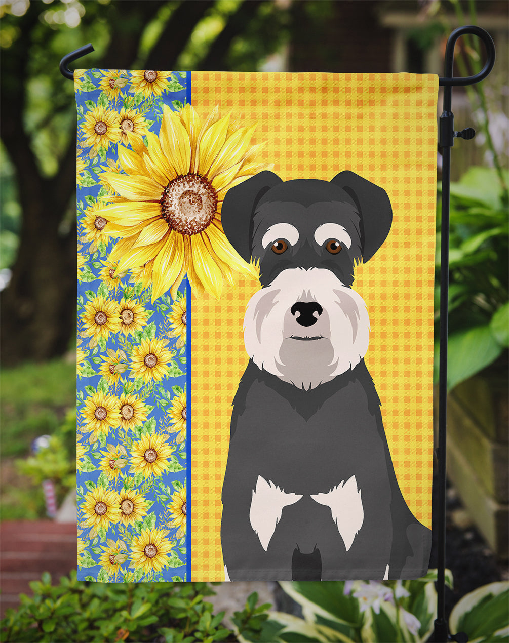Summer Sunflowers Black and Silver Natural Ears Schnauzer Garden Flag Mailbox Decorative Yard Banner Outside Patio Artwork for Flower Beds, Garden Size, Multicolor