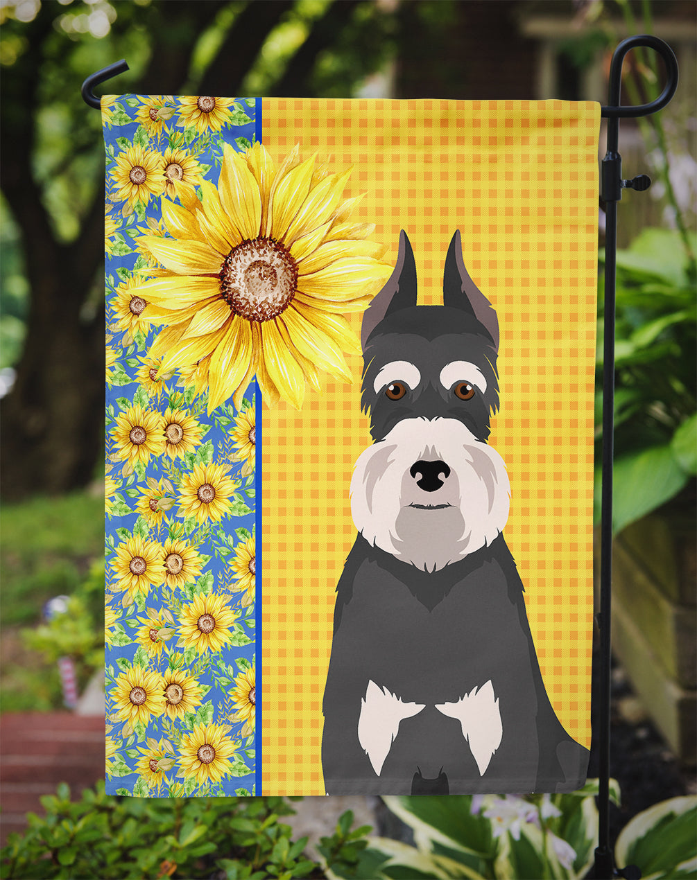 Summer Sunflowers Black and Silver Schnauzer Garden Flag Mailbox Decorative Yard Banner Outside Patio Artwork for Flower Beds, Garden Size, Multicolor