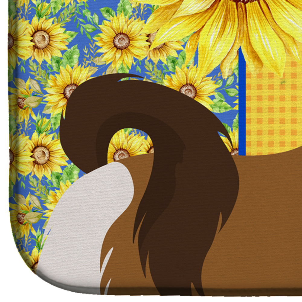 Summer Sunflowers Red and White Shih Tzu Dish Drying Mat Absorbent Dish Drying Mat Pad for Kitchen Counter Dish Drainer Mat for Countertop, 14 x 21", Multicolor
