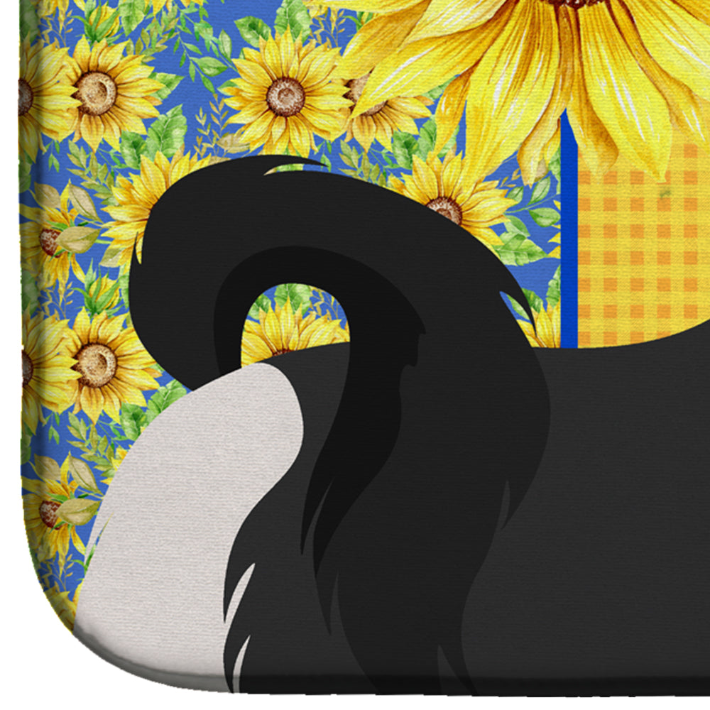 Summer Sunflowers Black and White Shih Tzu Dish Drying Mat Absorbent Dish Drying Mat Pad for Kitchen Counter Dish Drainer Mat for Countertop, 14 x 21", Multicolor