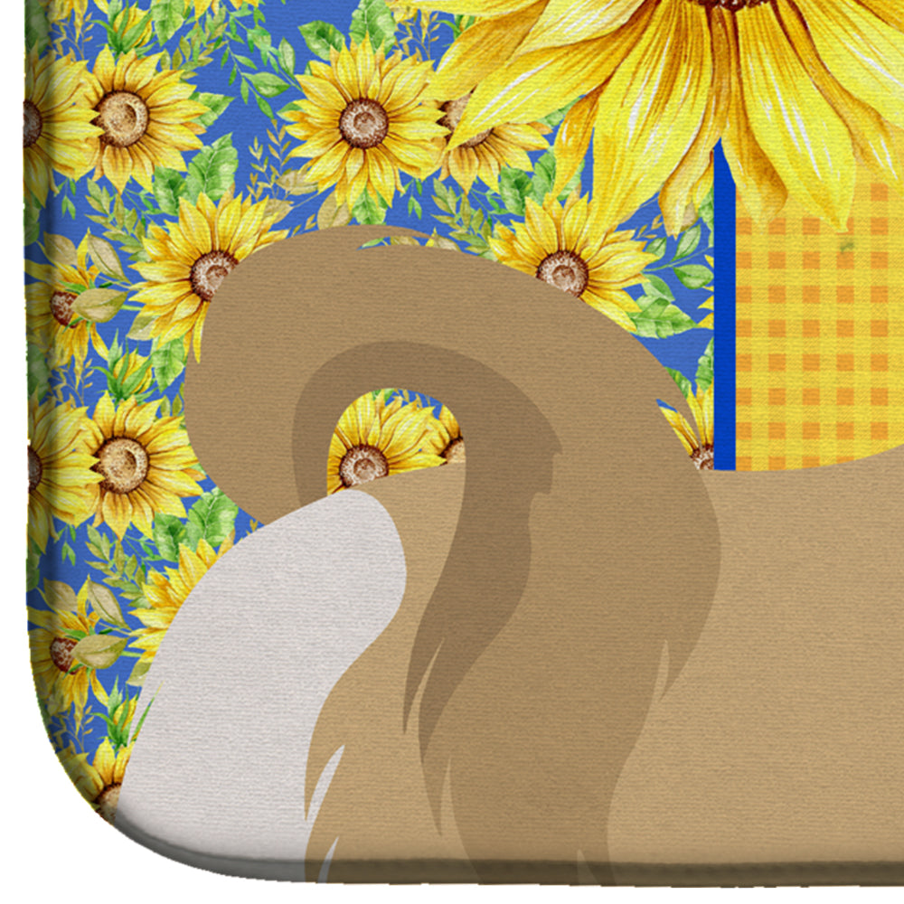 Summer Sunflowers Gold and White Shih Tzu Dish Drying Mat Absorbent Dish Drying Mat Pad for Kitchen Counter Dish Drainer Mat for Countertop, 14 x 21", Multicolor