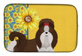 Summer Sunflowers Liver and White Shih Tzu Dish Drying Mat Absorbent Dish Drying Mat Pad for Kitchen Counter Dish Drainer Mat for Countertop, 14 x 21", Multicolor
