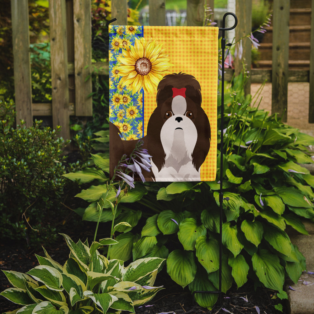Summer Sunflowers Liver and White Shih Tzu Garden Flag Mailbox Decorative Yard Banner Outside Patio Artwork for Flower Beds, Garden Size, Multicolor