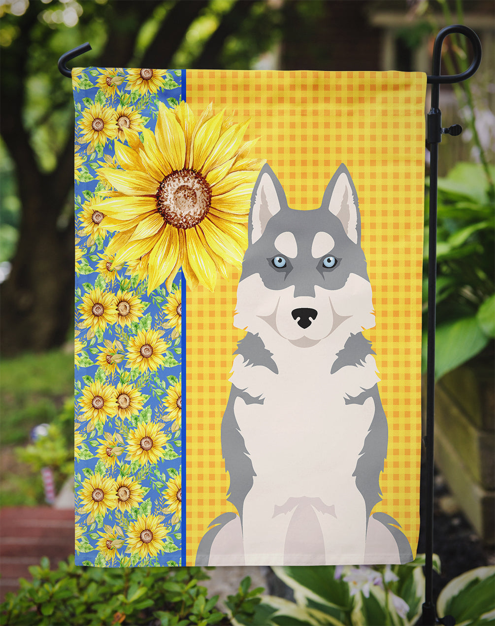 Summer Sunflowers Grey Siberian Husky Garden Flag Mailbox Decorative Yard Banner Outside Patio Artwork for Flower Beds, Garden Size, Multicolor