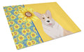Summer Sunflowers Fawn Cardigan Corgi Cutting Board Tempered Glass Kitchen Cutting Surface, Heat Resistant Chopping, Non-Slip Feet, Food Prep & Serving
