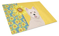 Summer Sunflowers Westie West Highland White Terrier Cutting Board Tempered Glass Kitchen Cutting Surface, Heat Resistant Chopping, Non-Slip Feet, Food Prep & Serving