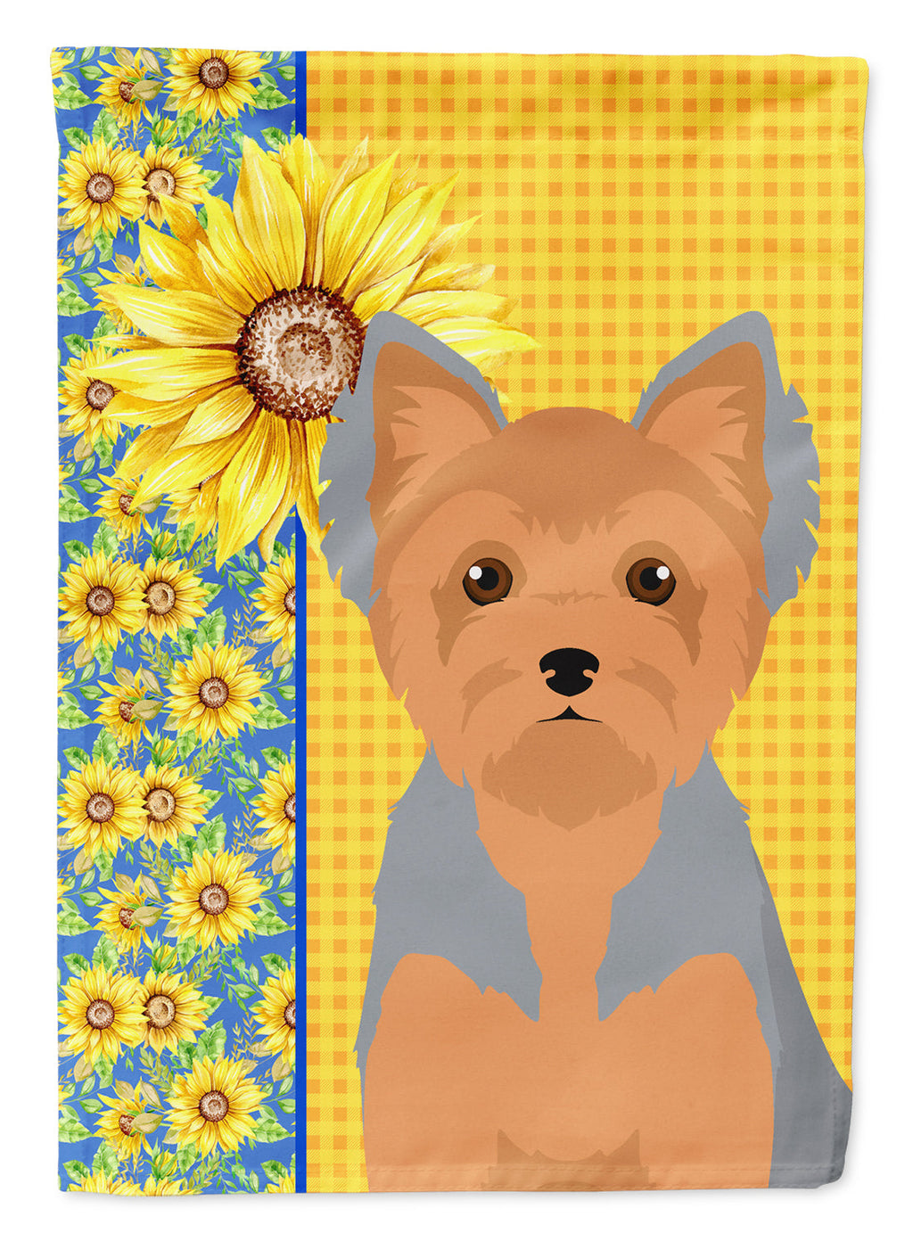 Summer Sunflowers Blue and Tan Puppy Cut Yorkshire Terrier Garden Flag Mailbox Decorative Yard Banner Outside Patio Artwork for Flower Beds, Garden Size, Multicolor