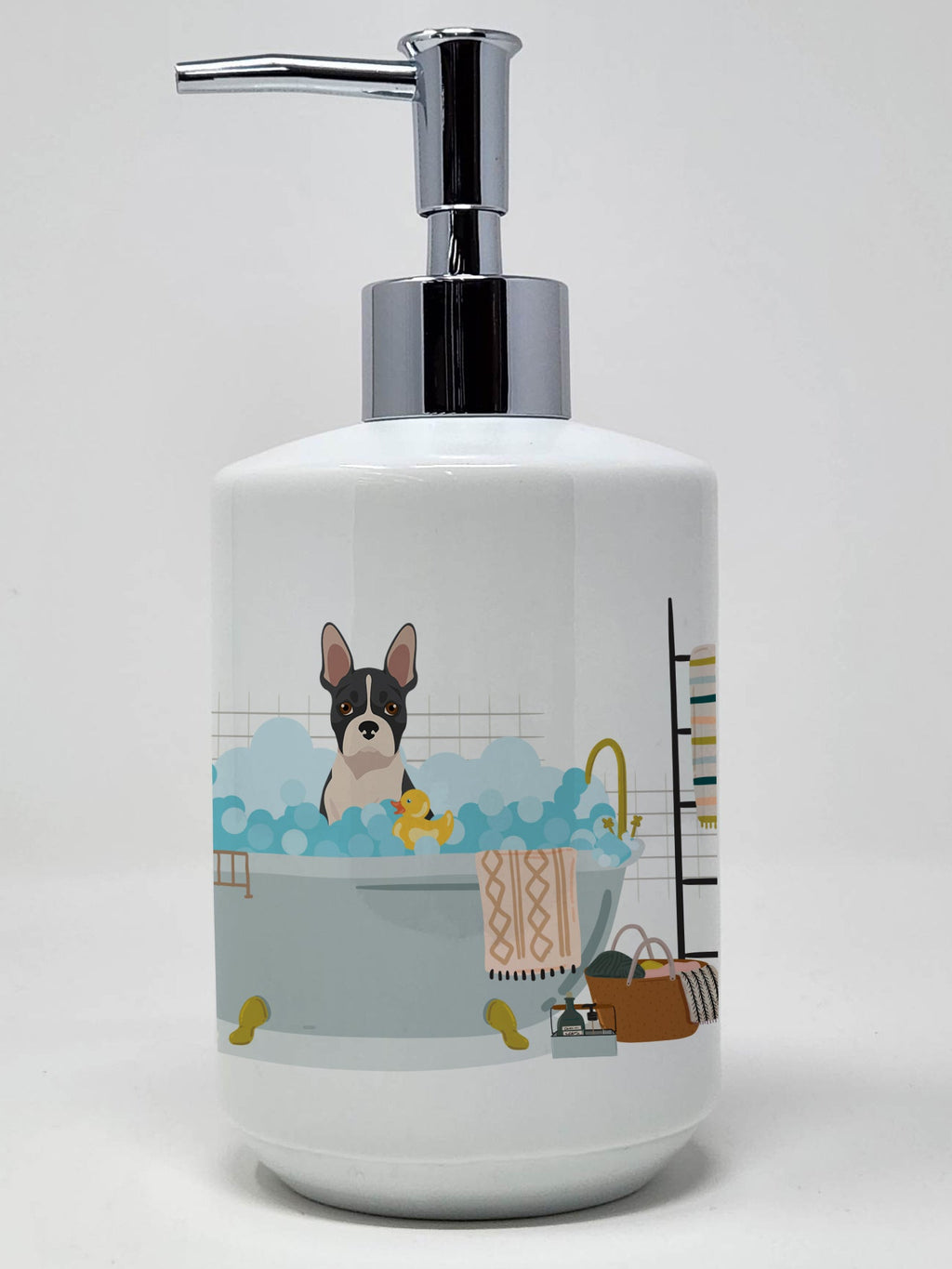 Black Boston Terrier Ceramic Soap Dispenser , Empty Refillable Hand Soap Pump Bottle for Bathroom Kitchen