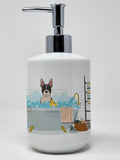 Black Boston Terrier Ceramic Soap Dispenser , Empty Refillable Hand Soap Pump Bottle for Bathroom Kitchen