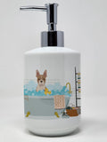 Fawn Boston Terrier Ceramic Soap Dispenser , Empty Refillable Hand Soap Pump Bottle for Bathroom Kitchen