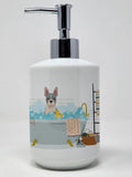 Blue Boston Terrier Ceramic Soap Dispenser , Empty Refillable Hand Soap Pump Bottle for Bathroom Kitchen