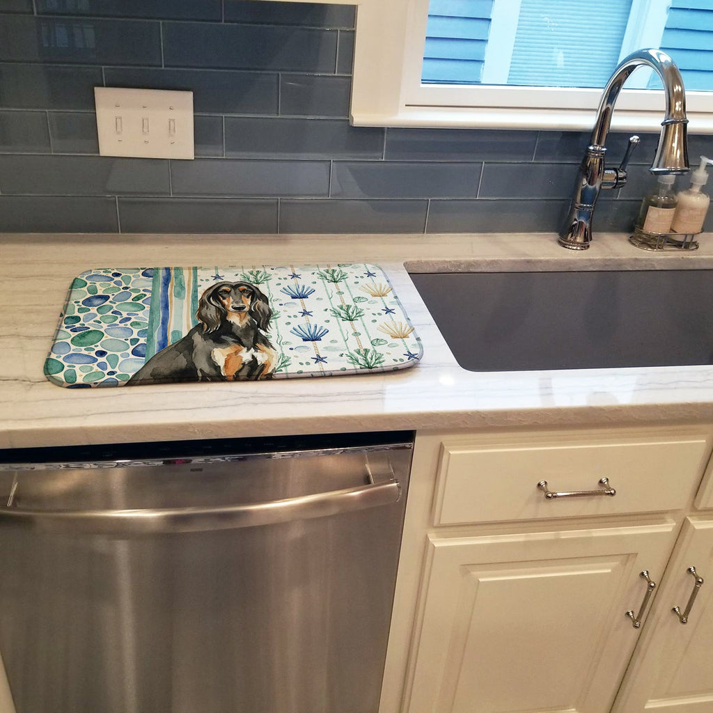 Black & Tan Afghan Hound Coastal Sea Glass Dish Drying Mat Absorbent Dish Drying Mat Pad for Kitchen Counter Dish Drainer Mat for Countertop, 14 x 21", Multicolor