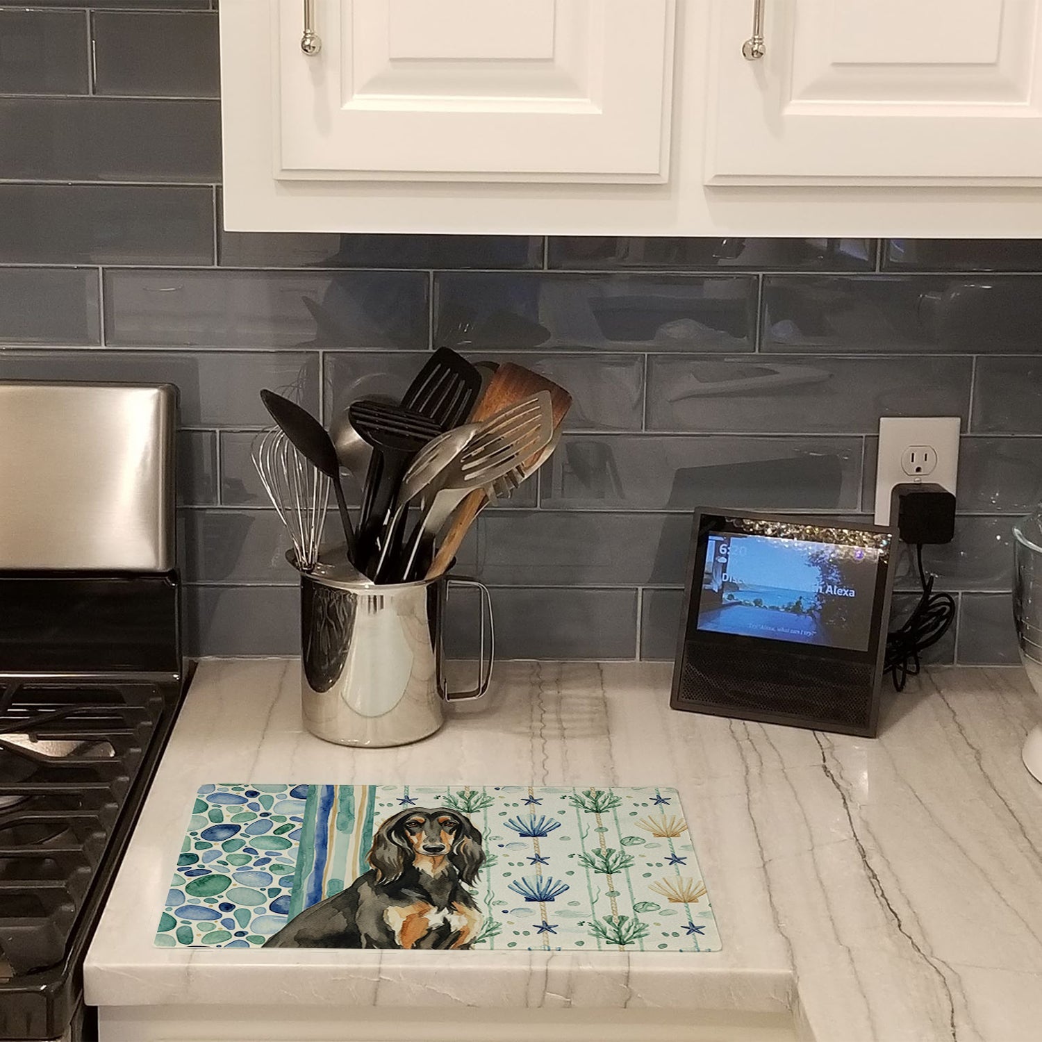 Black & Tan Afghan Hound Coastal Sea Glass Cutting Board Tempered Glass Kitchen Cutting Surface, Heat Resistant Chopping, Non-Slip Feet, Food Prep & Serving