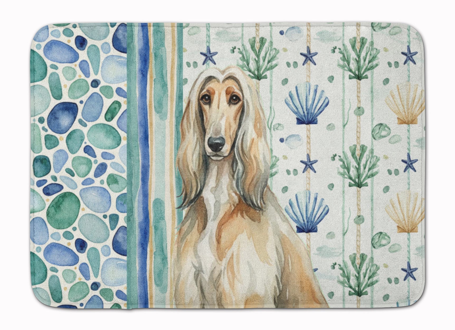 Afghan Hound Coastal Sea Glass Memory Foam Kitchen Mat Machine Washable Anti-Fatigue Cushion Comfort Bath or Kitchen Rug