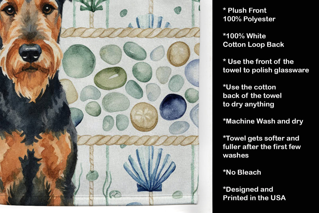 Airedale Terrier Coastal Sea Glass Kitchen Towel Velour Plush Front and Cotton Loop Back Machine Washable