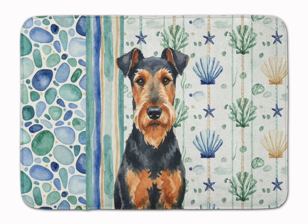 Airedale Terrier Coastal Sea Glass Memory Foam Kitchen Mat Machine Washable Anti-Fatigue Cushion Comfort Bath or Kitchen Rug