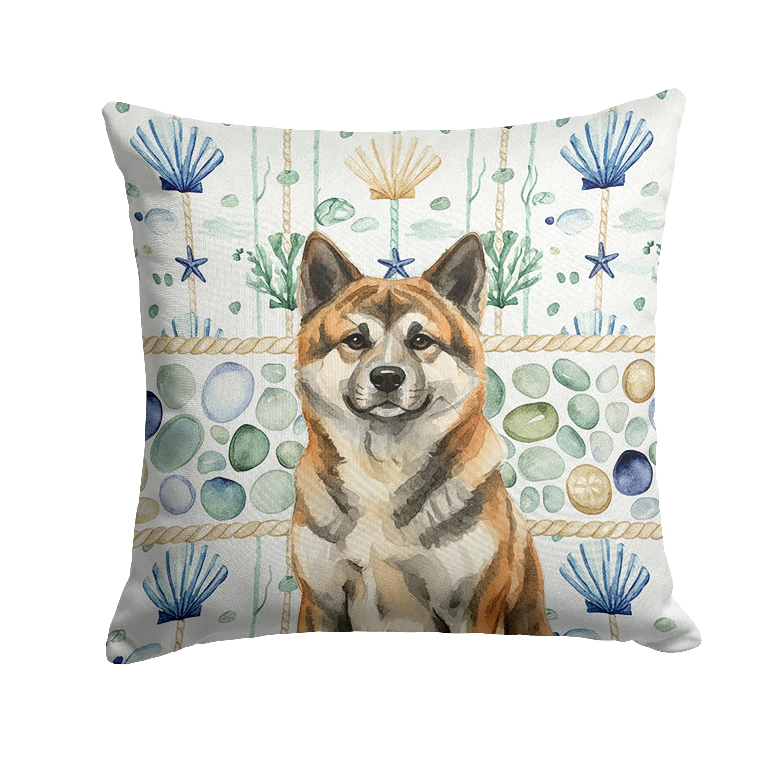 Brindle Akita Coastal Sea Glass Decorative Throw Pillow 14x14 Indoor Outdoor Accent Cushion, Fabric Cover with Insert for Sofa, Bed, Porch & Living Room