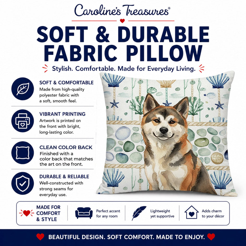 Sesame Akita Coastal Sea Glass Decorative Throw Pillow 14x14 Indoor Outdoor Accent Cushion, Fabric Cover with Insert for Sofa, Bed, Porch & Living Room