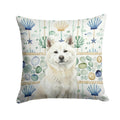 White Akita Coastal Sea Glass Decorative Throw Pillow 18x18 Indoor Outdoor Accent Cushion, Fabric Cover with Insert for Sofa, Bed, Porch & Living Room