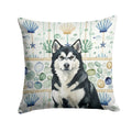 Black and White Alaskan Malamute Coastal Sea Glass Decorative Throw Pillow 14x14 Indoor Outdoor Accent Cushion, Fabric Cover with Insert for Sofa, Bed, Porch & Living Room