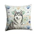 Gray and White Alaskan Malamute Coastal Sea Glass Decorative Throw Pillow 18x18 Indoor Outdoor Accent Cushion, Fabric Cover with Insert for Sofa, Bed, Porch & Living Room