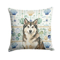 Sable and White Alaskan Malamute Coastal Sea Glass Decorative Throw Pillow 14x14 Indoor Outdoor Accent Cushion, Fabric Cover with Insert for Sofa, Bed, Porch & Living Room
