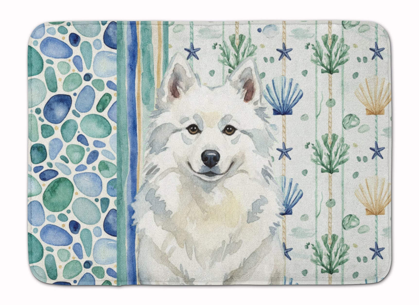 American Eskimo Coastal Sea Glass Memory Foam Kitchen Mat Machine Washable Anti-Fatigue Cushion Comfort Bath or Kitchen Rug
