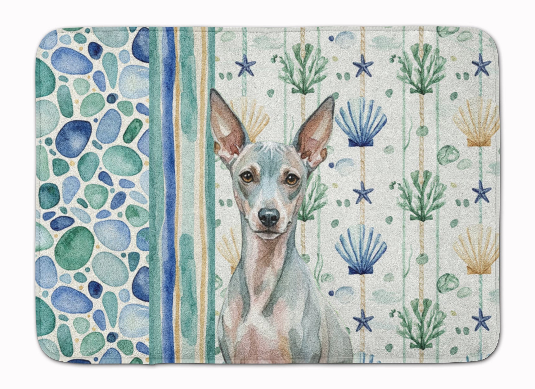American Hairless Terrier Coastal Sea Glass Memory Foam Kitchen Mat Machine Washable Anti-Fatigue Cushion Comfort Bath or Kitchen Rug