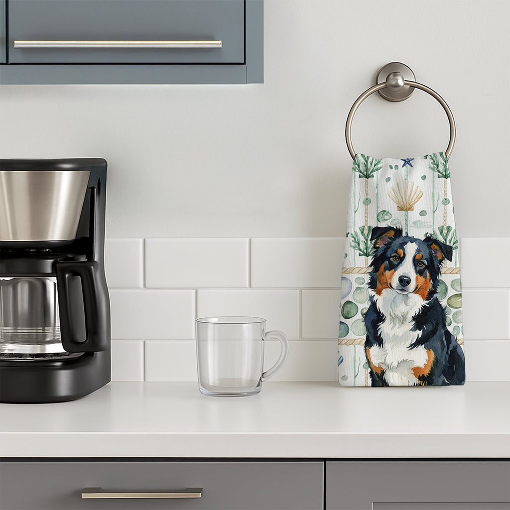 Black Tri American Shepherd Coastal Sea Glass Kitchen Towel Velour Plush Front and Cotton Loop Back Machine Washable