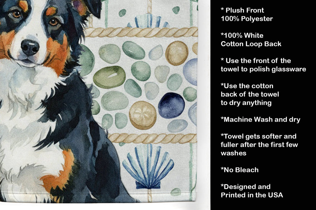 Black Tri American Shepherd Coastal Sea Glass Kitchen Towel Velour Plush Front and Cotton Loop Back Machine Washable