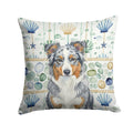 Blue Merle American Shepherd Coastal Sea Glass Decorative Throw Pillow 18x18 Indoor Outdoor Accent Cushion, Fabric Cover with Insert for Sofa, Bed, Porch & Living Room