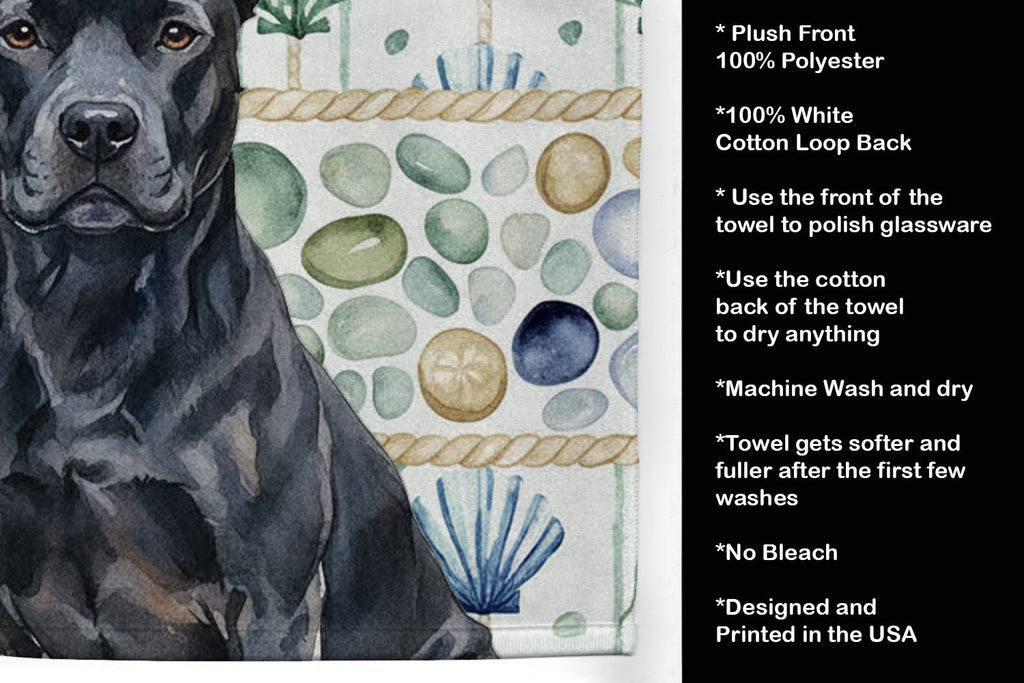 Black American Staffordshire Terrier Coastal Sea Glass Kitchen Towel Velour Plush Front and Cotton Loop Back Machine Washable