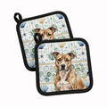 Brindle American Staffordshire Terrier Coastal Sea Glass Pot Holder Set of 2 Heat Resistant Quilted Hot Pads 7.5 x 7.5 Inch, Insulated Kitchen Trivets for Cooking & Baking