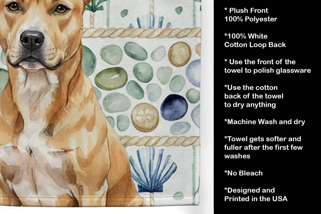 Fawn American Staffordshire Terrier Coastal Sea Glass Kitchen Towel Velour Plush Front and Cotton Loop Back Machine Washable