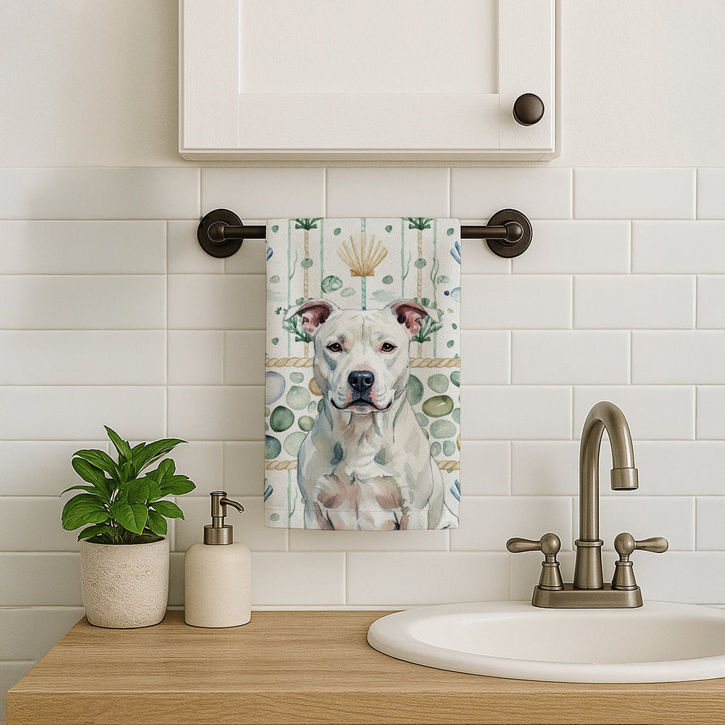 White American Staffordshire Terrier Coastal Sea Glass Kitchen Towel Velour Plush Front and Cotton Loop Back Machine Washable