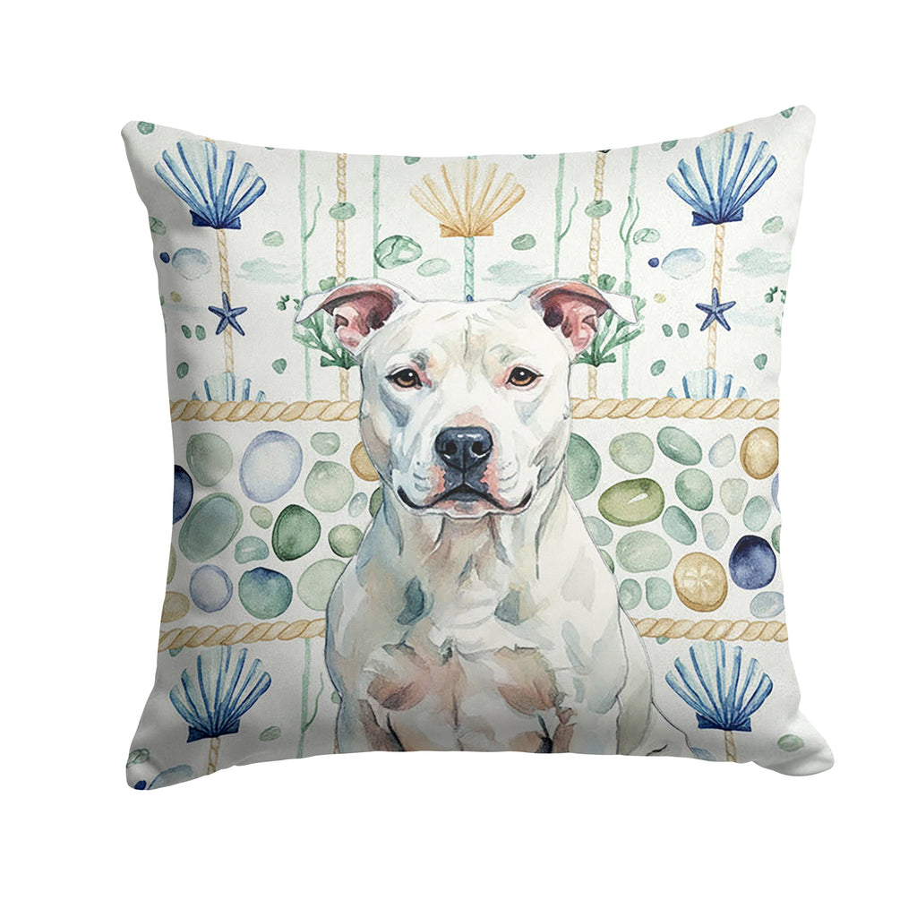 White American Staffordshire Terrier Coastal Sea Glass Decorative Throw Pillow 18x18 Indoor Outdoor Accent Cushion, Fabric Cover with Insert for Sofa, Bed, Porch & Living Room