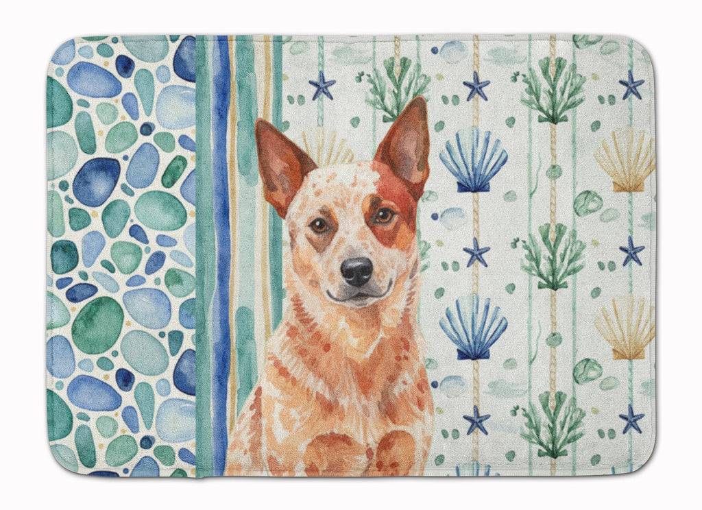Red Heeler Australian Cattle Dog Coastal Sea Glass Memory Foam Kitchen Mat Machine Washable Anti-Fatigue Cushion Comfort Bath or Kitchen Rug