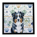 Black Australian Shepherd Coastal Sea Glass Framed Metal Print Bathroom, Kitchen, Office, Home Decor Wall Art Ready to Hang, Square, 8X8