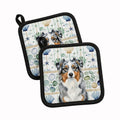 Blue Merle Australian Shepherd Coastal Sea Glass Pot Holder Set of 2 Heat Resistant Quilted Hot Pads 7.5 x 7.5 Inch, Insulated Kitchen Trivets for Cooking & Baking