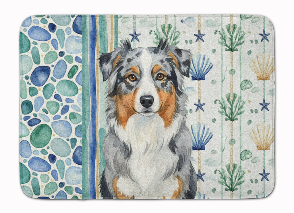 Blue Merle Australian Shepherd Coastal Sea Glass Memory Foam Kitchen Mat Machine Washable Anti-Fatigue Cushion Comfort Bath or Kitchen Rug