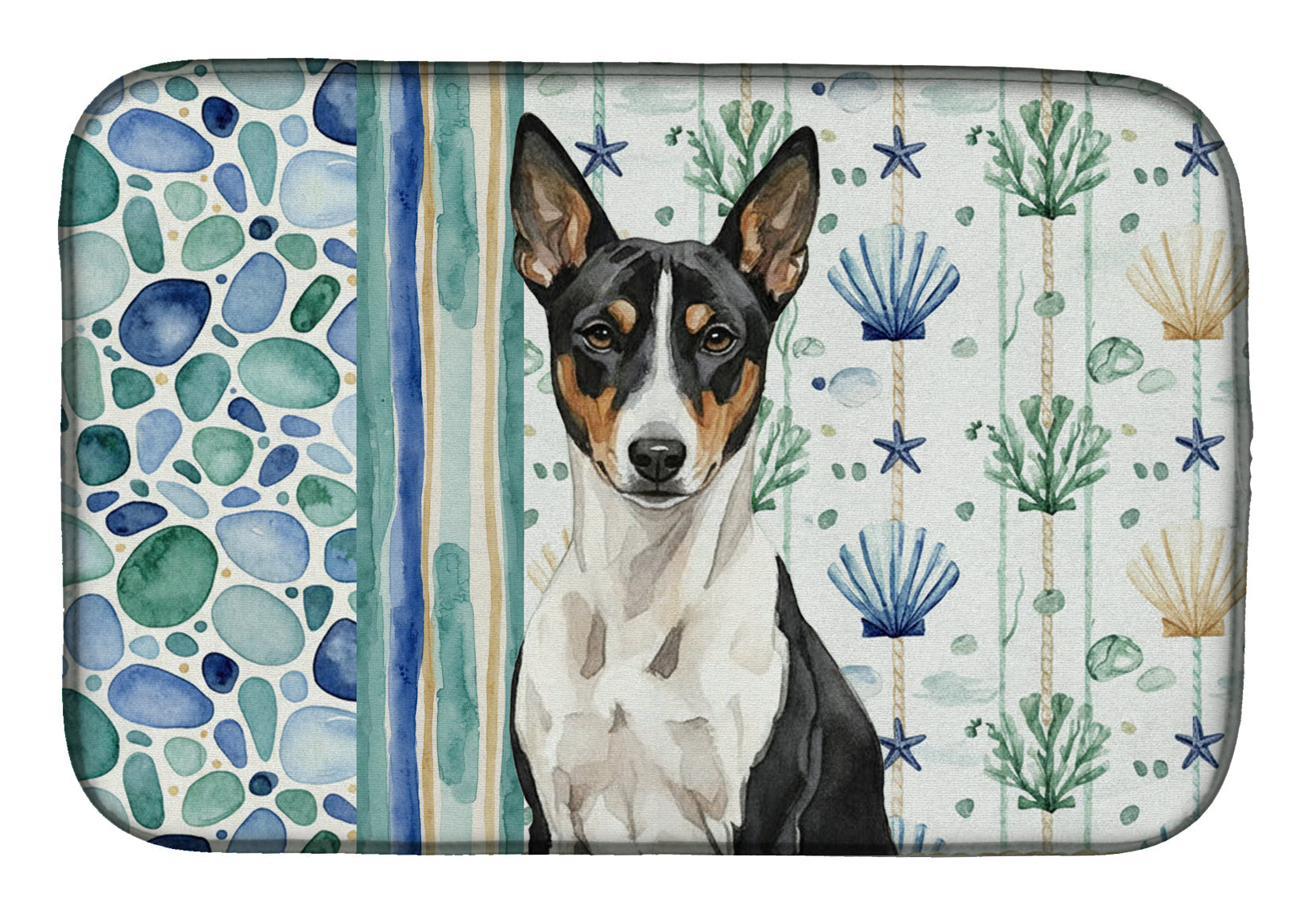 Black and White Basenji Coastal Sea Glass Dish Drying Mat Absorbent Dish Drying Mat Pad for Kitchen Counter Dish Drainer Mat for Countertop, 14 x 21", Multicolor