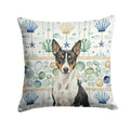 Black and White Basenji Coastal Sea Glass Decorative Throw Pillow 14x14 Indoor Outdoor Accent Cushion, Fabric Cover with Insert for Sofa, Bed, Porch & Living Room
